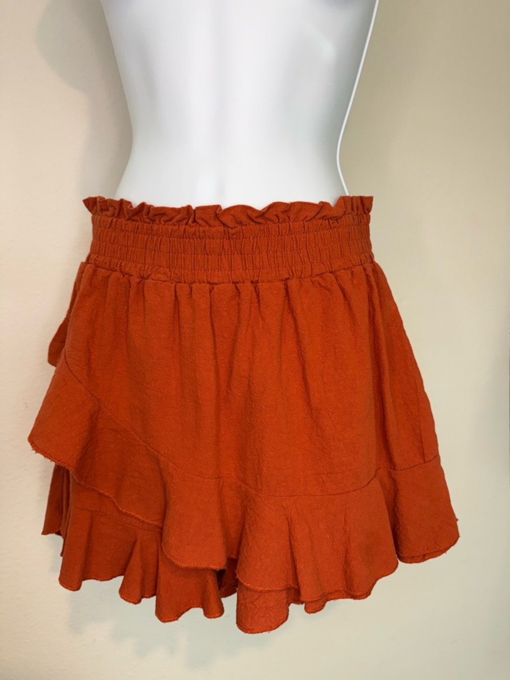 Ruffled Tiered Mini Skirt - Rust Orange